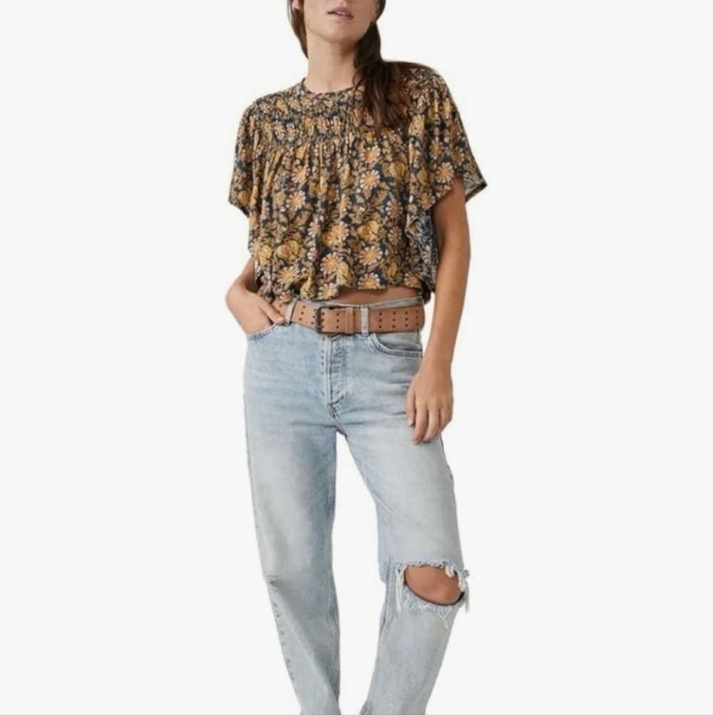 Free People Printed Ruffled Up Top XS